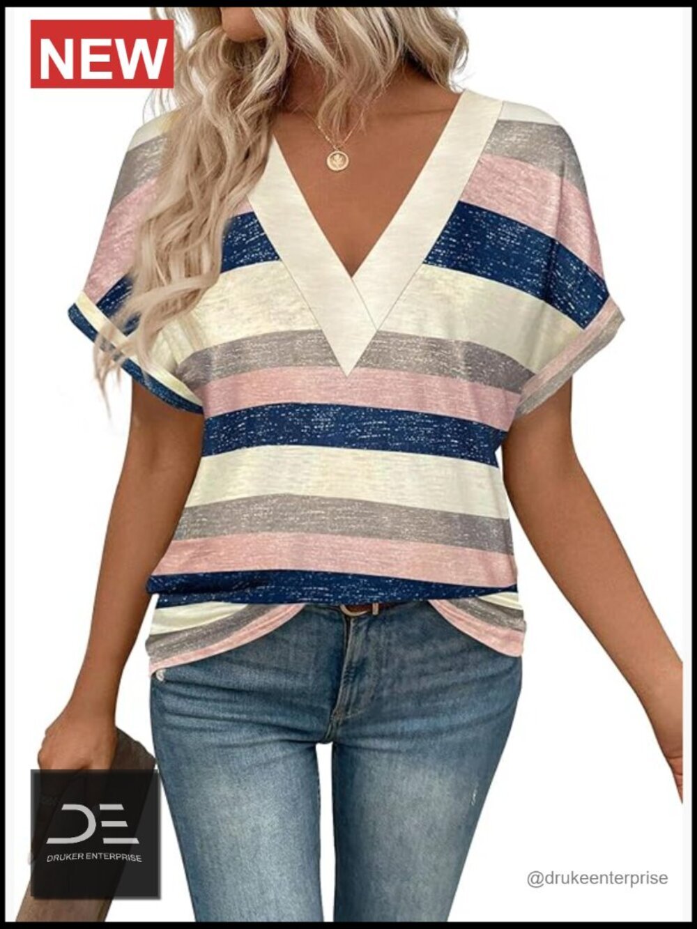 V-Neck Short Sleeve T-Shirt Soft Stretch Casual Summer Top